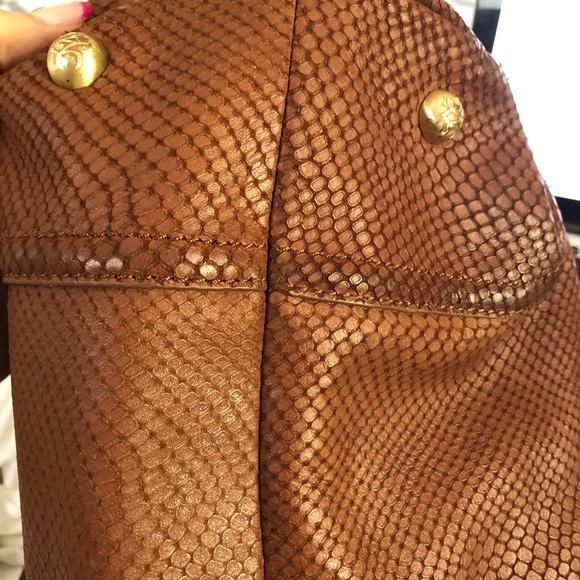 Johnston & Murphy leather snakeskin brown purse with brass accents - Picture 6 of 9